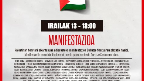 LEZO PALESTINAREKIN DAGOELA ALDARRIKATUKO DUTE LARUNBATEAN